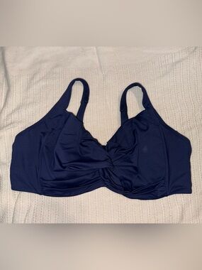 Women’s Lands’ End Navy Blue Twisted Bikini Top, Wired, Adjusted Straps